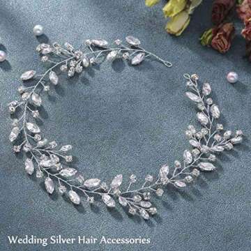 Unicra Bride Wedding Rhinestone Hair Vine Bridal Silver Hair Piece Crystal Headband Hair Accessories...