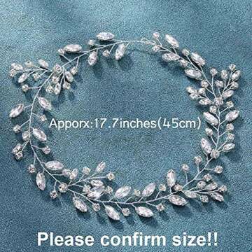 Unicra Bride Wedding Rhinestone Hair Vine Bridal Silver Hair Piece Crystal Headband Hair Accessories for Women and Girls (17.7inches) (Silver)
