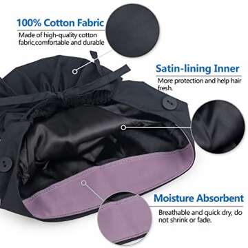 QBA Working Cap with Button Long Hair, Adjustable Working Hat Sweatband Cotton Ponytail Holder, Tie ...