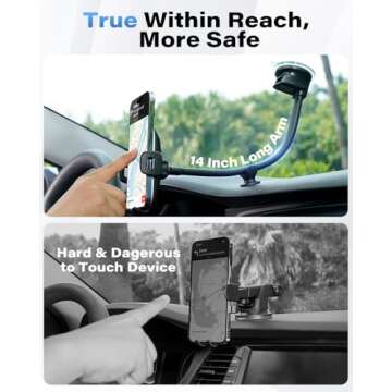 1Zero Solid Car Truck Phone Mount Holder with 14-Inch Gooseneck Long Arm, Windshield Window Mobile H...