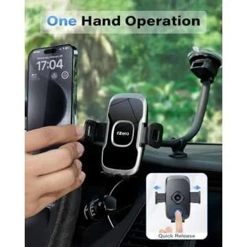 1Zero Solid Car Truck Phone Mount Holder with 14-Inch Gooseneck Long Arm, Windshield Window Mobile Holders w/Industrial-Strength Suction Cup, Anti-Shake Stabilizer Compatible All Cell Phones iPhone