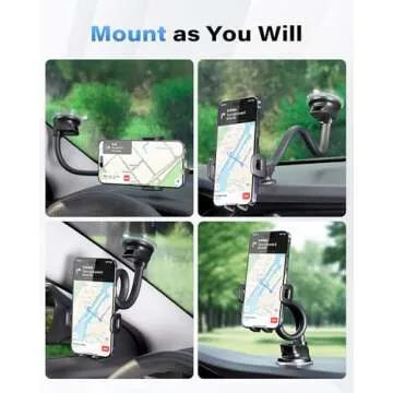 1Zero Solid Car Truck Phone Mount Holder with 14-Inch Gooseneck Long Arm, Windshield Window Mobile Holders w/Industrial-Strength Suction Cup, Anti-Shake Stabilizer Compatible All Cell Phones iPhone