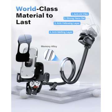 1Zero Solid Car Truck Phone Mount Holder with 14-Inch Gooseneck Long Arm, Windshield Window Mobile Holders w/Industrial-Strength Suction Cup, Anti-Shake Stabilizer Compatible All Cell Phones iPhone