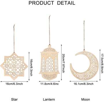 Willbond 12 Pcs Ramadan Wooden Ornaments Eid Mubarak Hanging Hollow Pendant Ramadan Party Wall Decor...