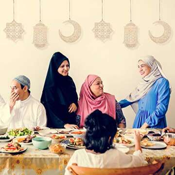 Willbond 12 Pcs Ramadan Wooden Ornaments Eid Mubarak Hanging Hollow Pendant Ramadan Party Wall Decorations Moon Star Lantern Shape Ornament for Muslim Islam Festive Home Table Decoration