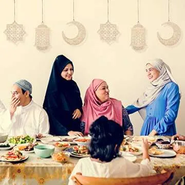 Willbond 12 Pcs Ramadan Wooden Ornaments Eid Mubarak Hanging Hollow Pendant Ramadan Party Wall Decorations Moon Star Lantern Shape Ornament for Muslim Islam Festive Home Table Decoration