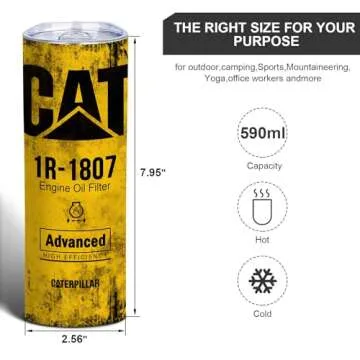 Unique Gifts For Men Alfaro Yellow CAT 1R 1807 Engine Oil Filter Skinny Tumbler with Lid, Stainless Steel Double Wall Cups, Insulated Travel Coffee Mug