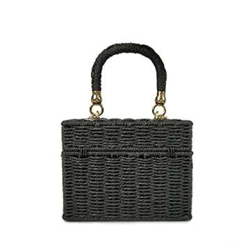 LCC ACBLI FEELOMA JIYALI Handwoven Rattan Vintage Purse Natural Chic Casual Handbag Beach Sea Tote Basket Straw Bag (Black)