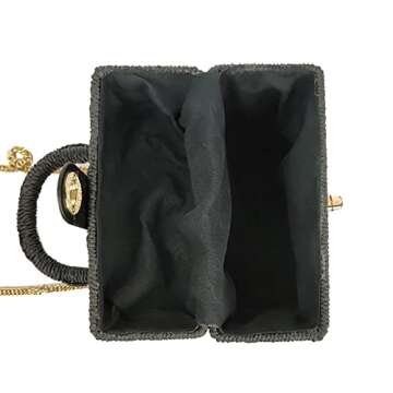 LCC ACBLI FEELOMA JIYALI Handwoven Rattan Vintage Purse Natural Chic Casual Handbag Beach Sea Tote Basket Straw Bag (Black)