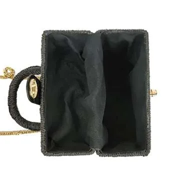 LCC ACBLI FEELOMA JIYALI Handwoven Rattan Vintage Purse Natural Chic Casual Handbag Beach Sea Tote Basket Straw Bag (Black)