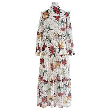 CHICWISH Women's Polka Dot Floral Printed Chiffon Maxi Dress