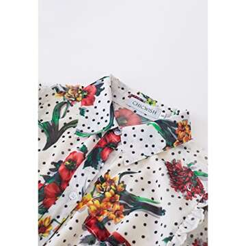 CHICWISH Women's Polka Dot Floral Printed Chiffon Maxi Dress