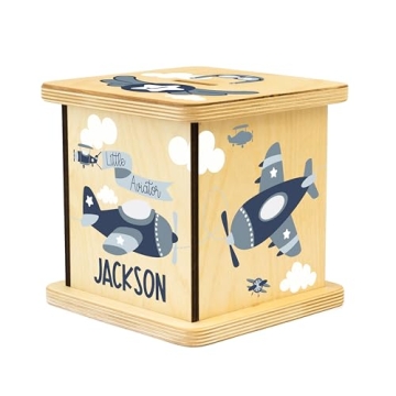 Personalized Airplane Wooden Piggy Bank for Kids