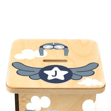 Personalized Airplane Wooden Piggy Bank for Kids