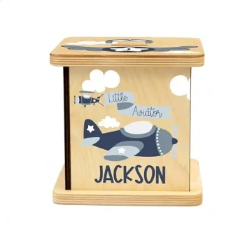 Personalized Airplane Wooden Piggy Bank for Kids