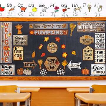 Zonon 36 Pieces Happy Thanksgiving Classroom Bulletin Board Fall Pumpkin Bulletin Board Set Welcome Thanksgiving Harvest Colorful Leaf Cutouts for Classroom Chalkboard Wall Home Window Party Decor