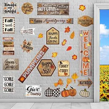 Zonon 36 Pieces Happy Thanksgiving Classroom Bulletin Board Fall Pumpkin Bulletin Board Set Welcome Thanksgiving Harvest Colorful Leaf Cutouts for Classroom Chalkboard Wall Home Window Party Decor