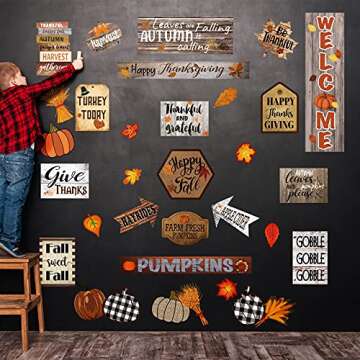 Zonon 36 Pieces Happy Thanksgiving Classroom Bulletin Board Fall Pumpkin Bulletin Board Set Welcome Thanksgiving Harvest Colorful Leaf Cutouts for Classroom Chalkboard Wall Home Window Party Decor