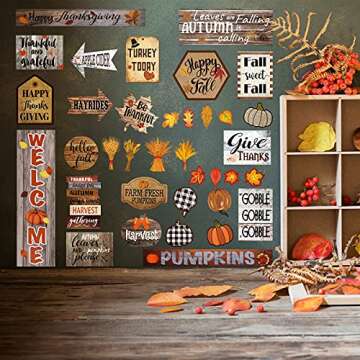 Zonon 36 Pieces Happy Thanksgiving Classroom Bulletin Board Fall Pumpkin Bulletin Board Set Welcome Thanksgiving Harvest Colorful Leaf Cutouts for Classroom Chalkboard Wall Home Window Party Decor
