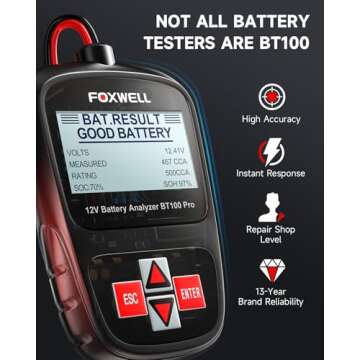 FOXWELL BT100 Pro 12V Car Battery Tester with Accurate Diagnostics