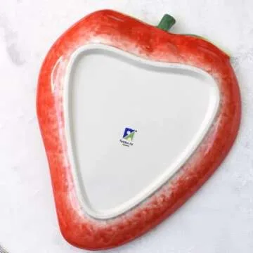 FORLONG Ceramic Red Strawberry Chip and Dip Serving Trays, Appetizers and Cheeses Serving Platter, Ideal for Snacks, Veggies, Fruit-11inches