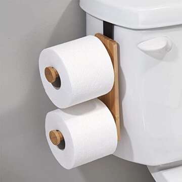 BLOOMITY Over The Tank Hanging Wooden Toilet Tissue Paper Roll Holder for Bathroom - Stores 2 Rolls,...