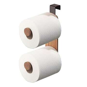 BLOOMITY Over The Tank Hanging Wooden Toilet Tissue Paper Roll Holder for Bathroom - Stores 2 Rolls, Holds Jumbo-Sized Rolls, Durable, Space Saving Modern Design