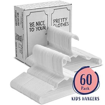 Hangorize USA Made Premium Children's Clothes Hangers - Youth Hangers - Very Durable Heavy Duty Tubular Kids Hangers Plastic - Baby Hangers for Closet, 60 Pack of Child Hangers (White)