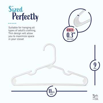 Hangorize USA Made Premium Children's Clothes Hangers - Youth Hangers - Very Durable Heavy Duty Tubular Kids Hangers Plastic - Baby Hangers for Closet, 60 Pack of Child Hangers (White)