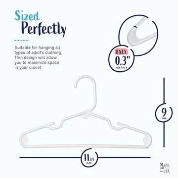 Hangorize USA Made Premium Children's Clothes Hangers - Youth Hangers - Very Durable Heavy Duty Tubular Kids Hangers Plastic - Baby Hangers for Closet, 60 Pack of Child Hangers (White)