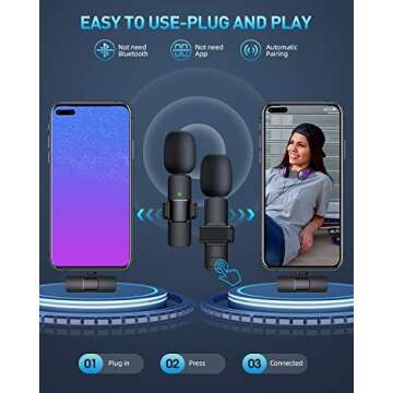 Wireless Lavalier Microphone for Type-C Phone, Android/Laptop, Plug-Play Wireless Microphones for Recording, TikTok, Live Stream, YouTube
