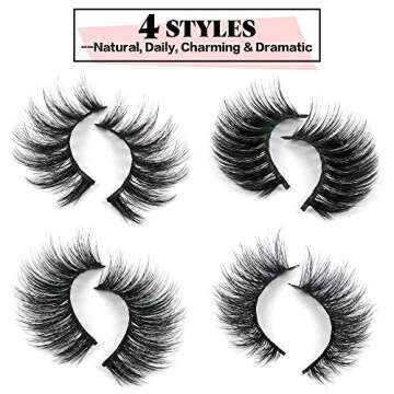 JIMIRE 20 Pairs False Eyelashes 4 Styles Mink Eyelashes Fluffy Pack 3D Volume Faux Mink Cat Eye Lashes Pack