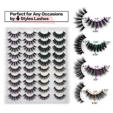 JIMIRE 20 Pairs False Eyelashes 4 Styles Mink Eyelashes Fluffy Pack 3D Volume Faux Mink Cat Eye Lashes Pack