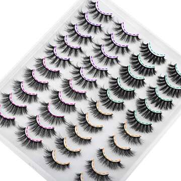 JIMIRE 20 Pairs False Eyelashes 4 Styles Mink Eyelashes Fluffy Pack 3D Volume Faux Mink Cat Eye Lashes Pack