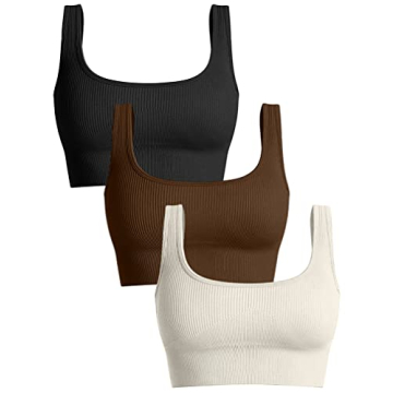 OQQ Women's Medium Support Ribbed Sport Bra for Comfort