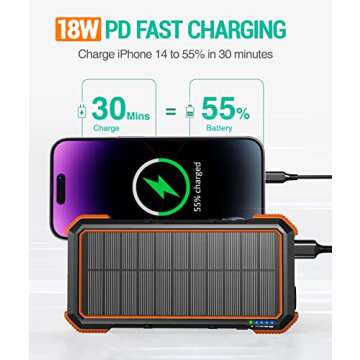 BLAVOR Solar Power Bank, PD18W QC3.0 Fast Charging 10W Wireless Charger 20000mAh Solar Powered Power...