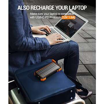 BLAVOR Solar Power Bank, PD18W QC3.0 Fast Charging 10W Wireless Charger 20000mAh Solar Powered Powerbank with Type C Input/Output, IPX5 Waterproof, Camping Flashlight, Compass, Carabiner