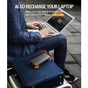 BLAVOR Solar Power Bank, PD18W QC3.0 Fast Charging 10W Wireless Charger 20000mAh Solar Powered Powerbank with Type C Input/Output, IPX5 Waterproof, Camping Flashlight, Compass, Carabiner