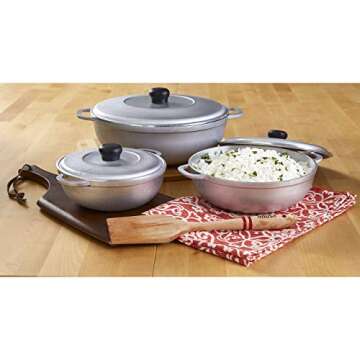 IMUSA USA R200-CALDERO22C Traditional Colombian Natural Caldero Set 3-Piece (1.6/3.2/4.6) Quart, Silver (Dutch Oven Set)