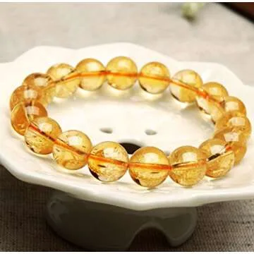 Adabele Real Natural Yellow Citrine Bracelet 7.5 inch Stretch Gemstone Beaded Bracelet Chakra Healing Crystal Stone Jewelry Women Mom Gift (Unisex) GB8-B27