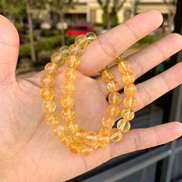 Adabele Real Natural Yellow Citrine Bracelet 7.5 inch Stretch Gemstone Beaded Bracelet Chakra Healing Crystal Stone Jewelry Women Mom Gift (Unisex) GB8-B27