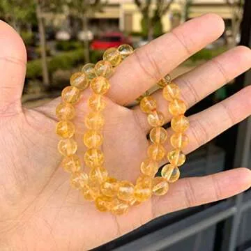 Adabele Real Natural Yellow Citrine Bracelet 7.5 inch Stretch Gemstone Beaded Bracelet Chakra Healing Crystal Stone Jewelry Women Mom Gift (Unisex) GB8-B27