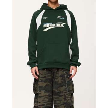 Aelfric Eden Oversized Hoodie for Men Vintage Streetwear Graphic Long Sleeve Pullover Hoodies Tops Green
