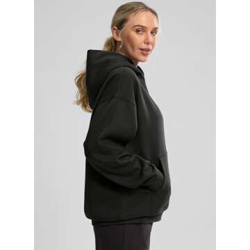 Hoodies for Women Oversized Fleece Sweatshirt with Pocket Loose Fit Casual Athletic Workout Pullover, Black, Medium