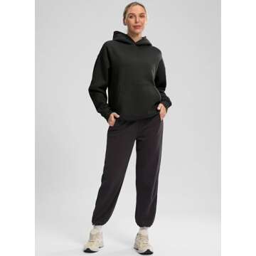 Hoodies for Women Oversized Fleece Sweatshirt with Pocket Loose Fit Casual Athletic Workout Pullover, Black, Medium