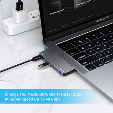 USB C Hub, 6 in 1 Type C Aluminum Hub Adapter MacBook Pro Accessories with 3 x USB 3.0 Ports, TF/SD ...