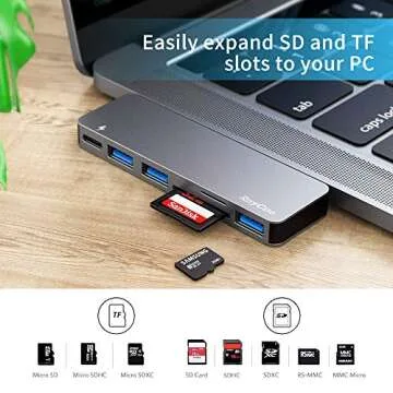 USB C Hub, 6 in 1 Type C Aluminum Hub Adapter MacBook Pro Accessories with 3 x USB 3.0 Ports, TF/SD Card Reader, USB C Port with 40Gb/S Speed, Support for MacBook Pro 13″ and 15″2016-2018