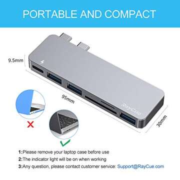 USB C Hub, 6 in 1 Type C Aluminum Hub Adapter MacBook Pro Accessories with 3 x USB 3.0 Ports, TF/SD Card Reader, USB C Port with 40Gb/S Speed, Support for MacBook Pro 13″ and 15″2016-2018