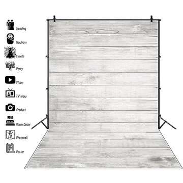 AOFOTO 3x5ft White Wood Backdrop for Photography Grey Wood Grain Board Hardwood Plank Back Drop Vint...