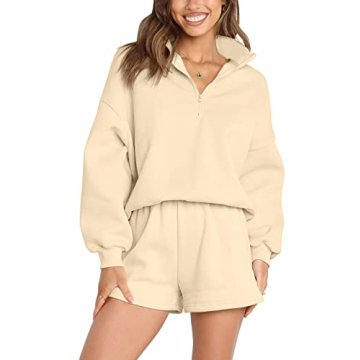 MEROKEETY Women's 2024 Fall Oversized Matching Lounge Sets Long Sleeve Zipper Short Sweatsuit Set wi...